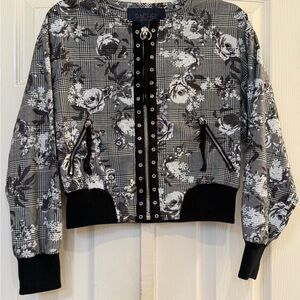 Rachel Roy Plaid Floral Bomber Jacket Ring Zip | Size S